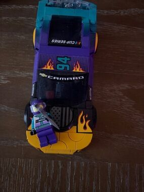 Lego Purple, Teal & Yellow Camaro Race Car with Driver Minifigure